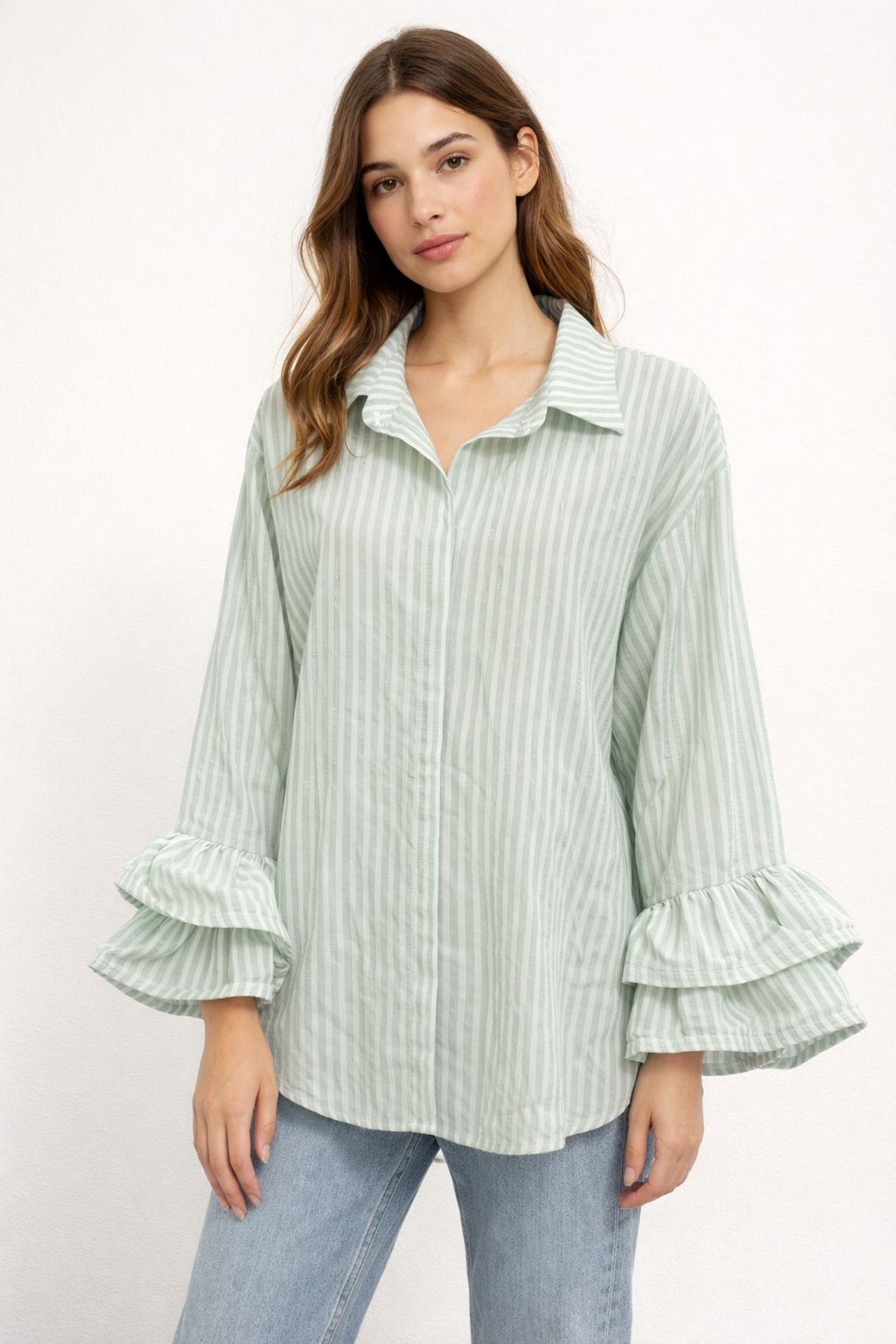 Women’s Striped Ruffle Sleeve Blouse