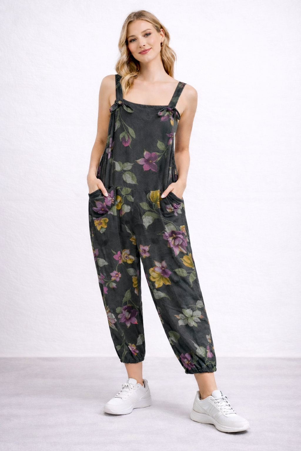 Floral Print Dungarees 3/4 Length