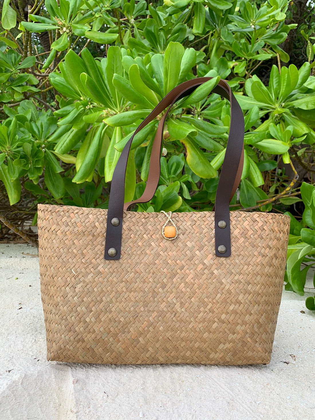 Beach Vintage Wicker Woven Handbag Rattan Straw Tote - Pinstripe
