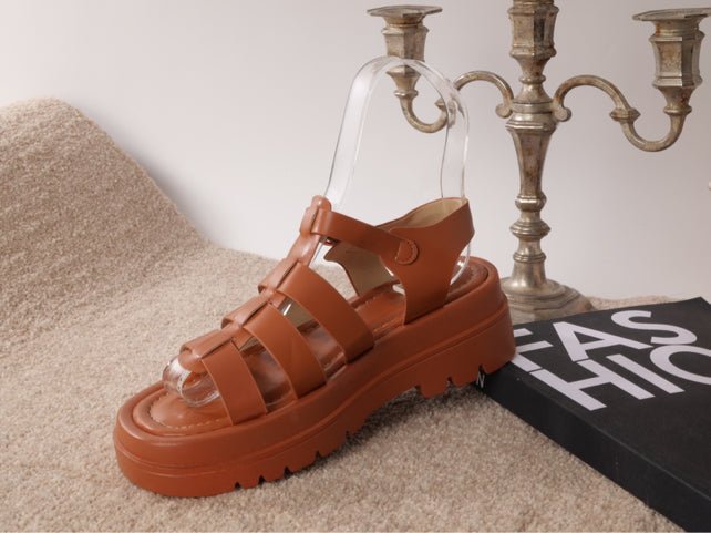 Danni - Chunky Sole Strap Detail Sandals In Neutral - Pinstripe