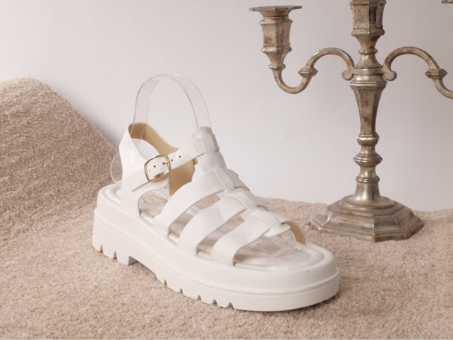 Danni - Chunky Sole Strap Detail Sandals In White - Pinstripe