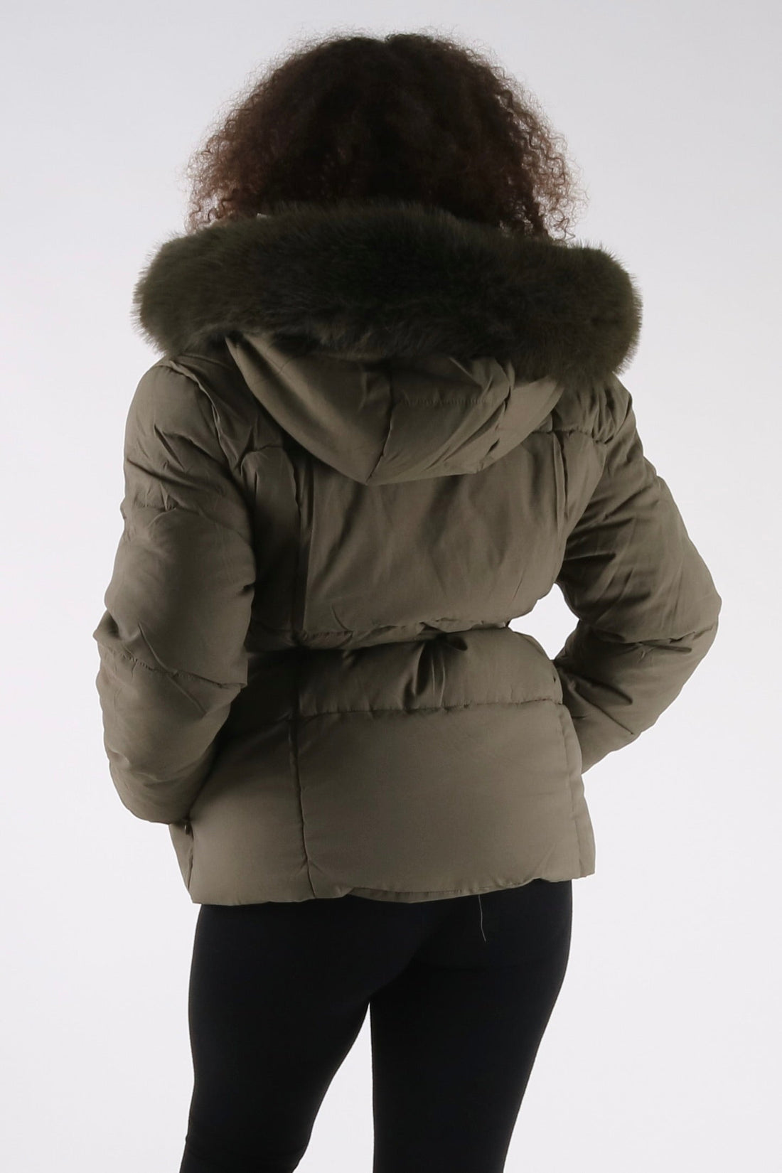 Faux Fur Lined Hood Detail Puffer Coat - Pinstripe