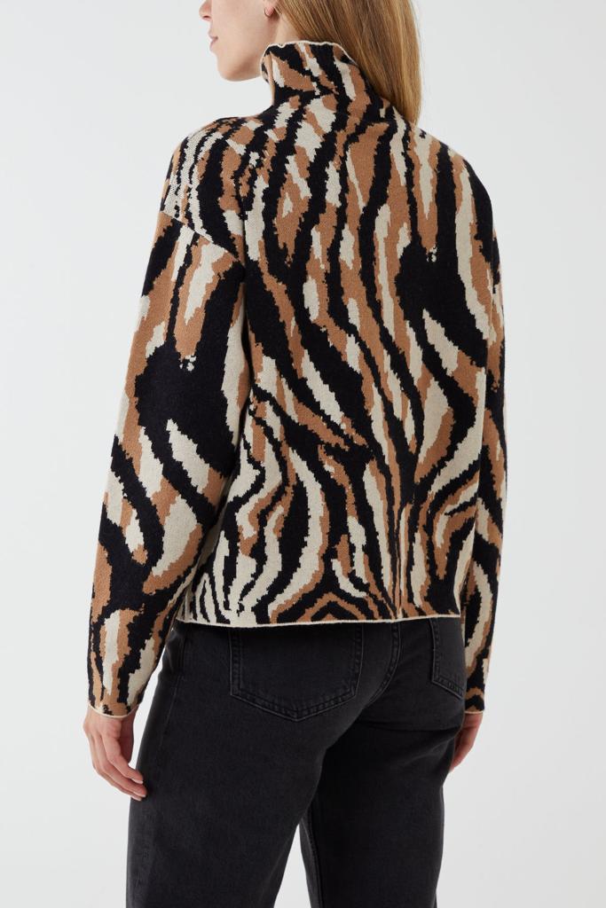 Geometric High Neck Jumper - Pinstripe