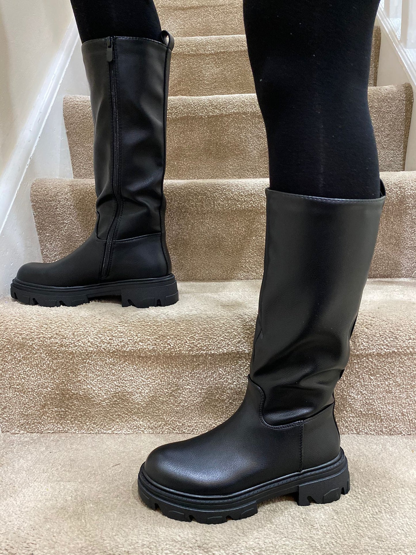 Georgia - Chunky Sole Long Boot - Pinstripe