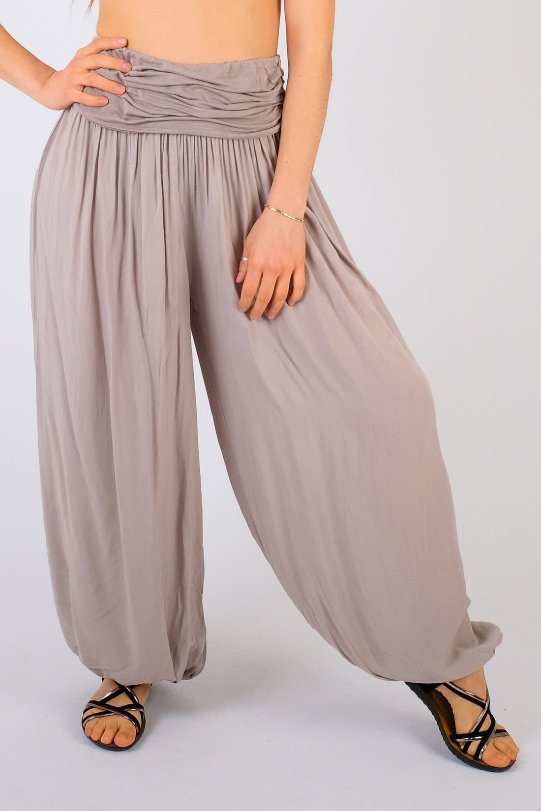 Isabelle - Oversized Elasticated Harem Trousers - Pinstripe