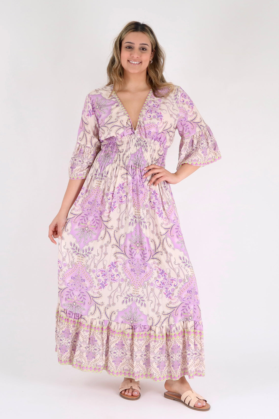 Lilac Floral Print Ruffle Hem Maxi Dress - Pinstripe