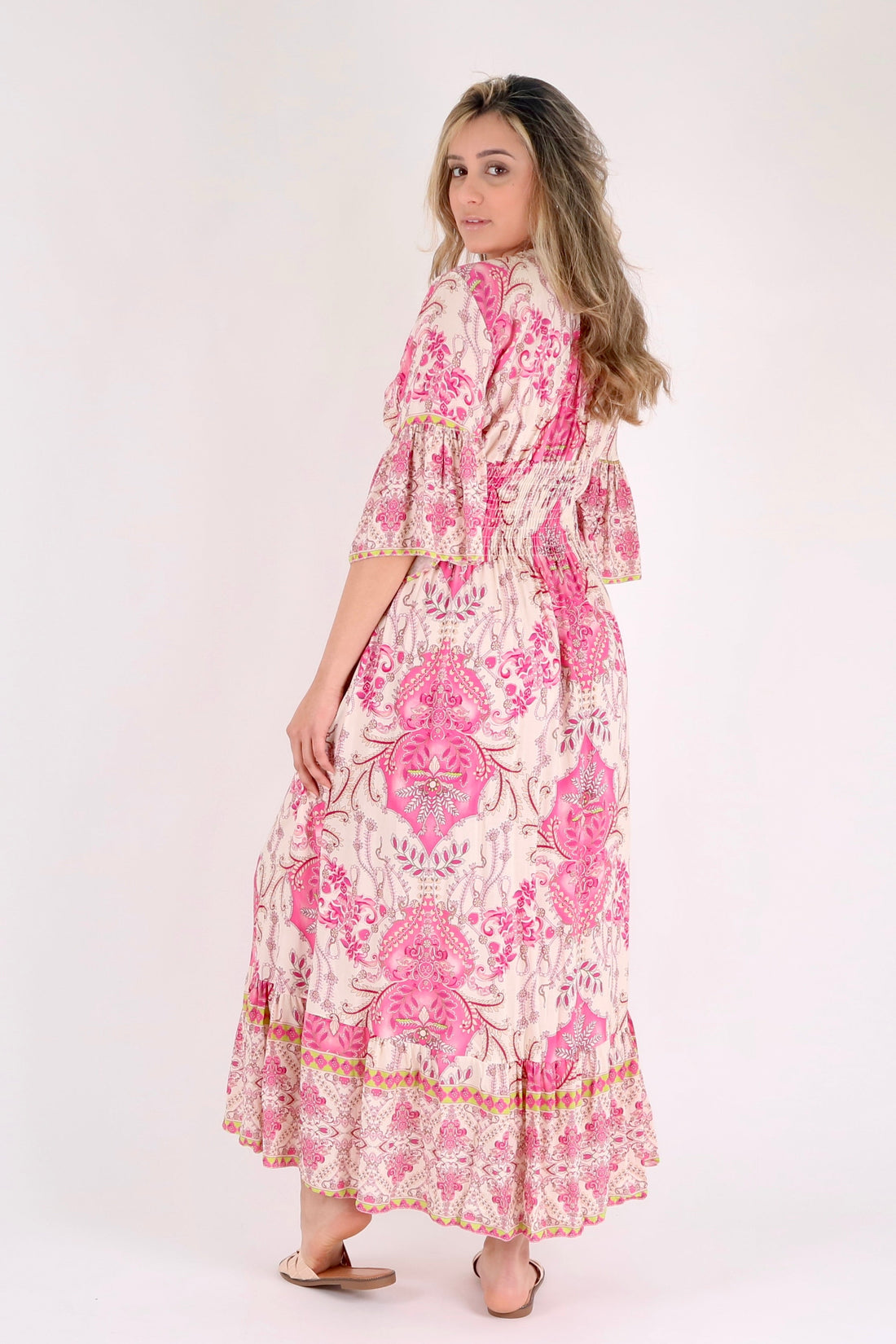 Pink Floral Print Ruffle Hem Maxi Dress - Pinstripe