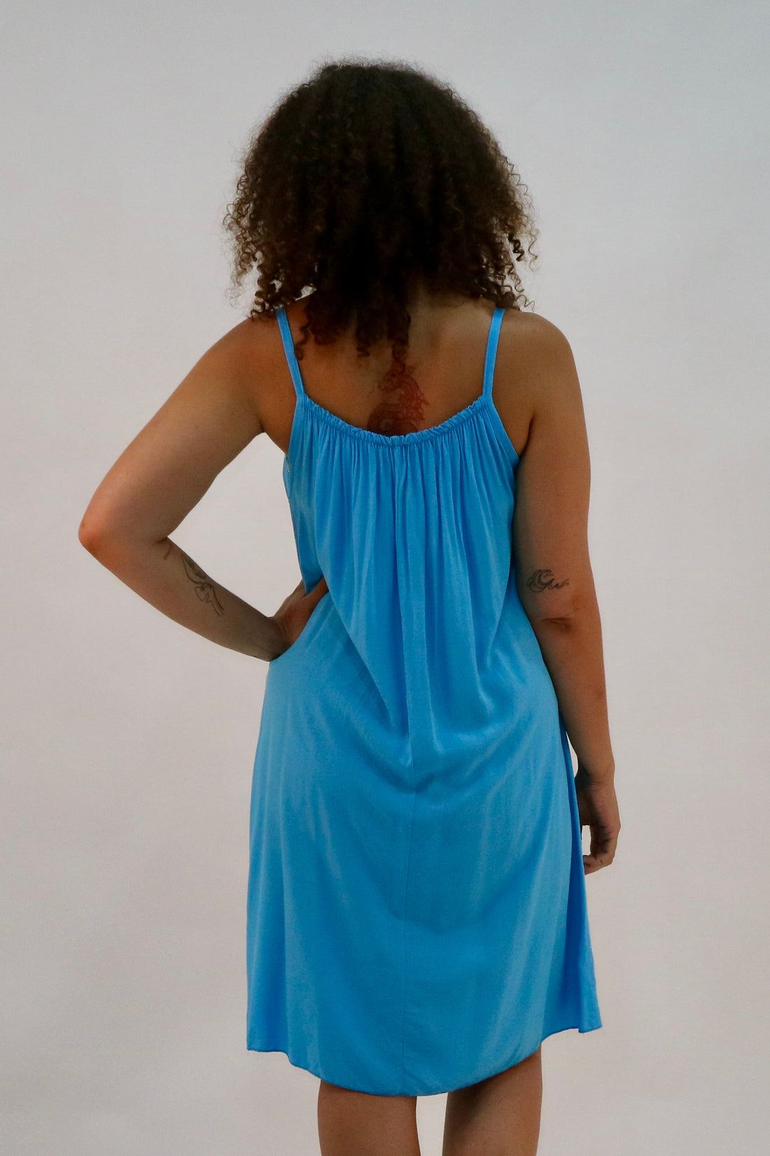 Plain Knee Length Sun Dress - Pinstripe
