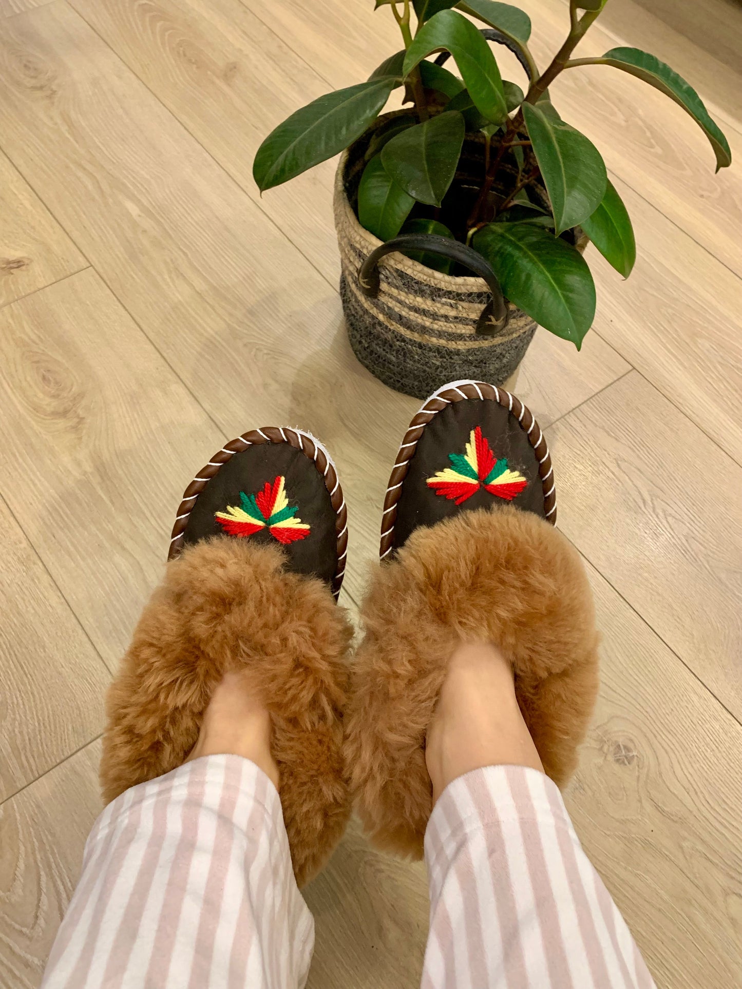 Sheep 🐑 Fur Slippers - Pinstripe