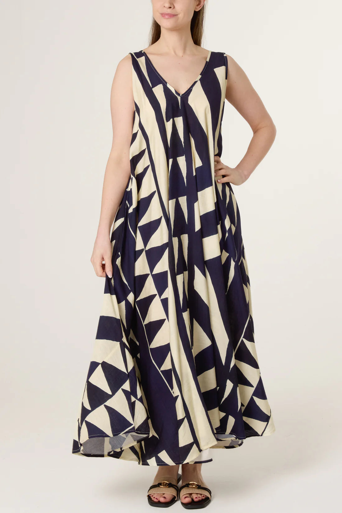 Geometric Triangle V-Neck Dress
