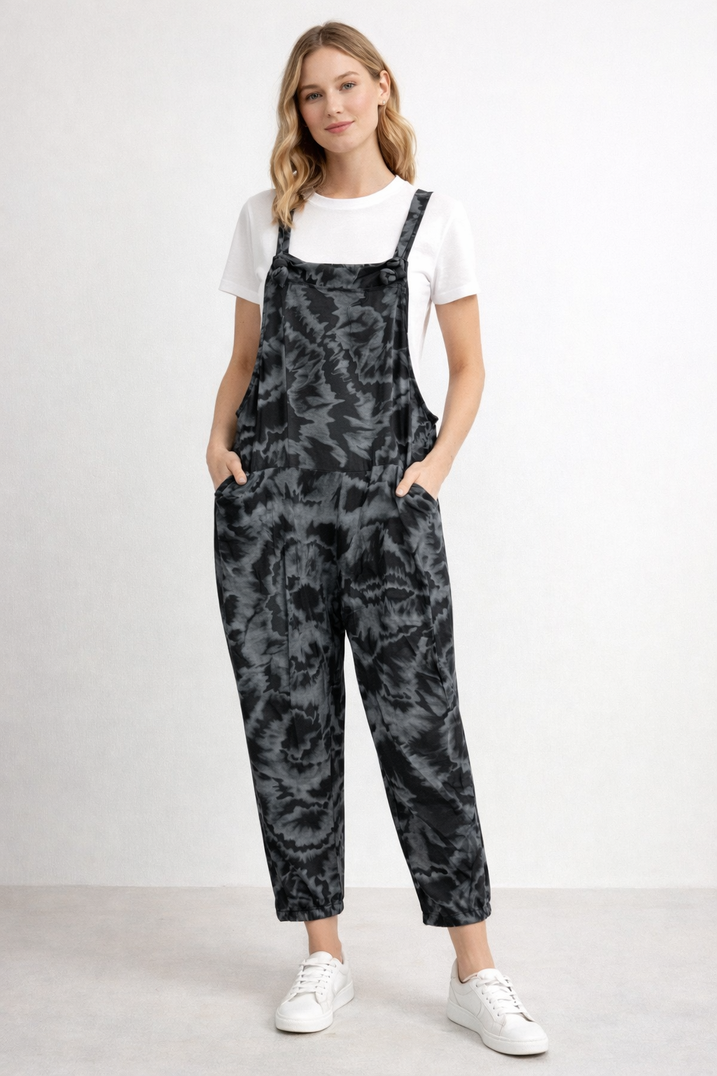 Tie-Dye Print Dungarees 3/4 Length