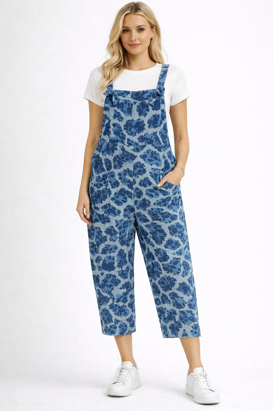 Abstract leopard print Dungarees 3/4 Length
