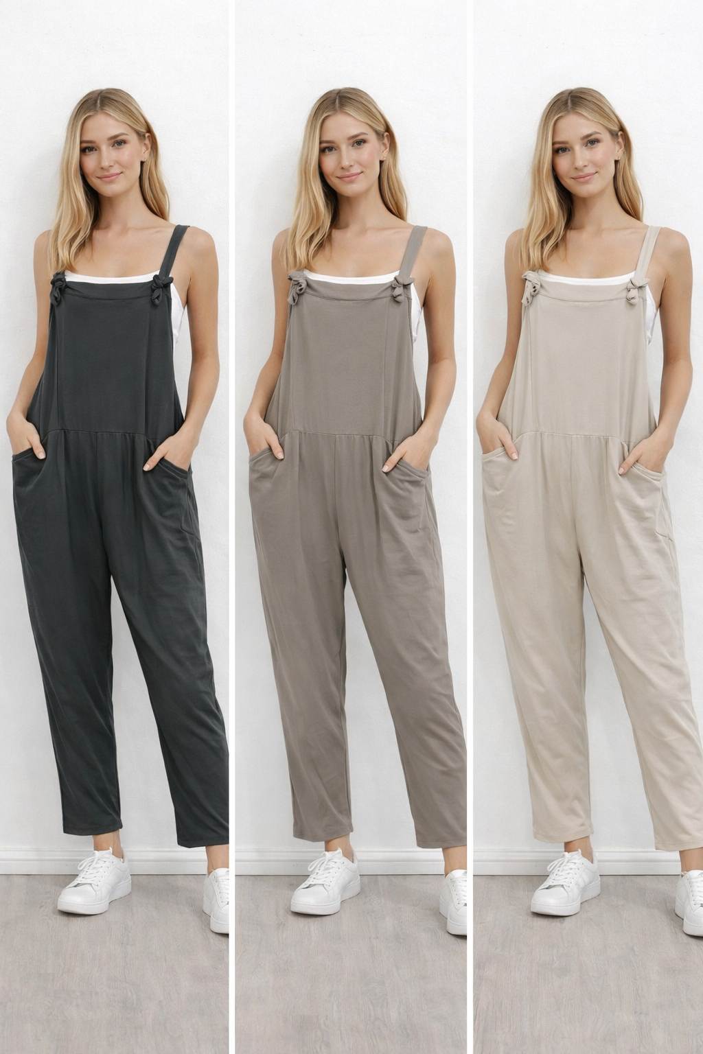 Plaine - Bow Detail Plain Dungarees