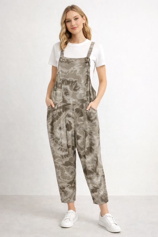 Tie-Dye Print Dungarees 3/4 Length