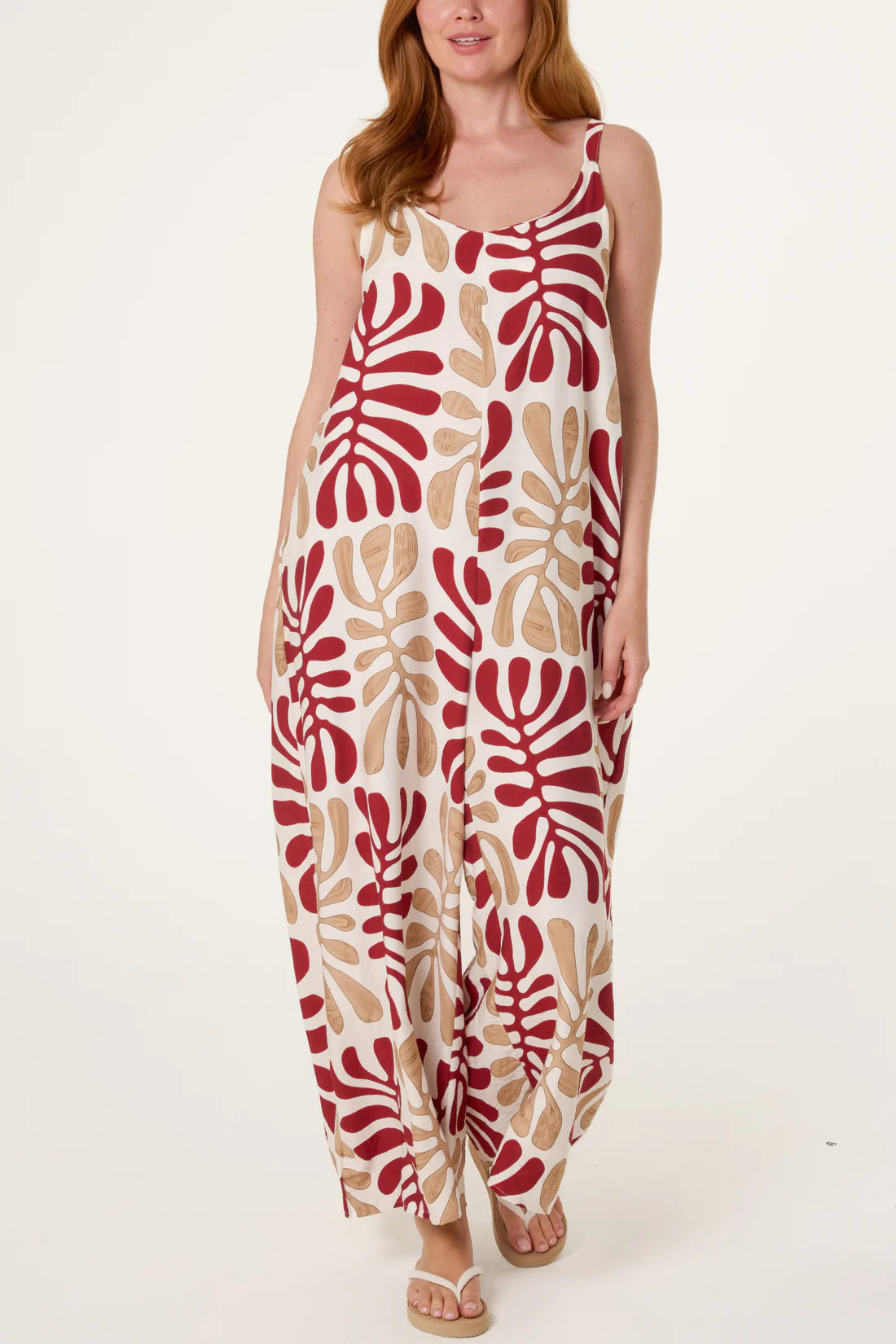 Abstract Leaf Printed Wide-Leg Jumpsuit