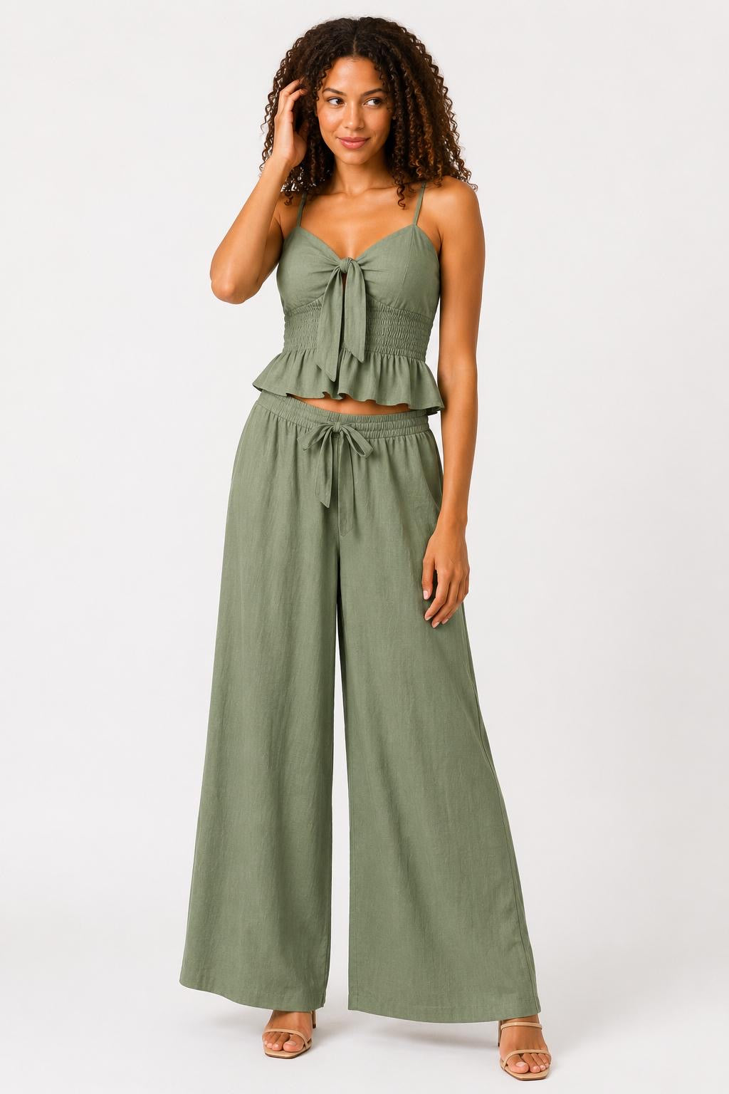 Tie Front Wide Leg Co-Ord Set