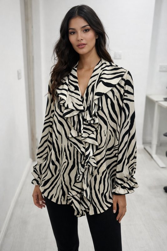 Zebra Print Ruffle Blouse