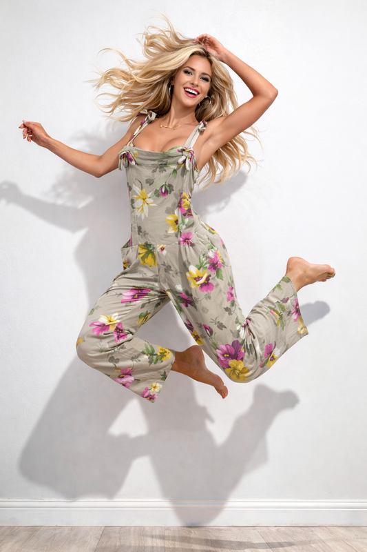 Floral Print Dungarees 3/4 Length