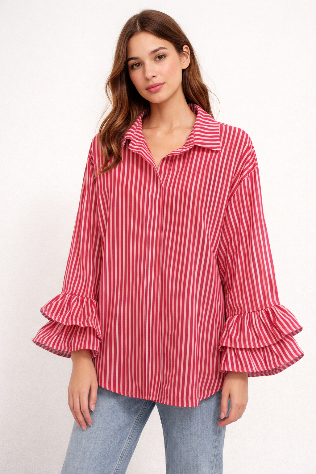 Women’s Striped Ruffle Sleeve Blouse