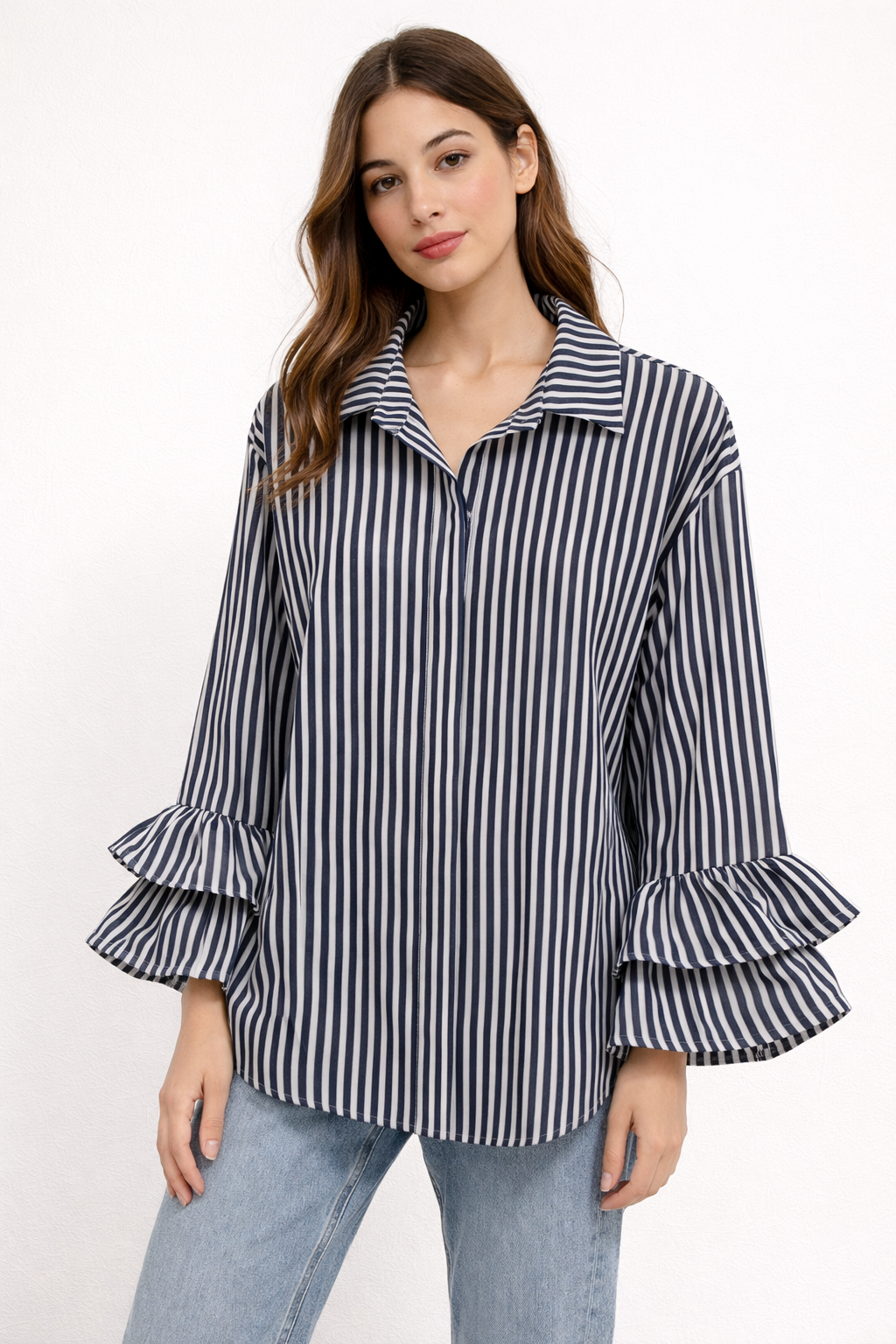 Women’s Striped Ruffle Sleeve Blouse
