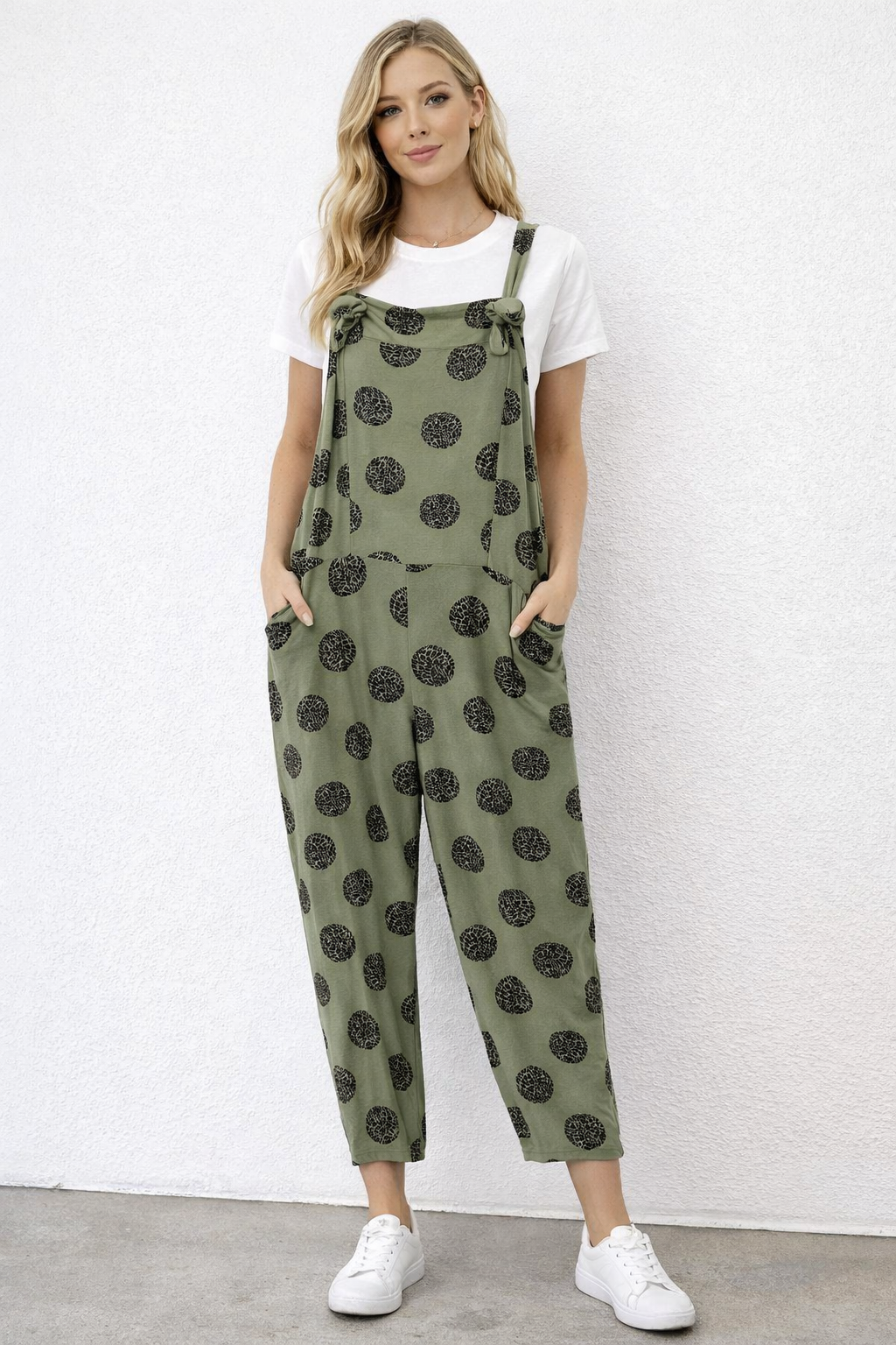 Leopard Print Polka Dots Dungarees 3/4 Length