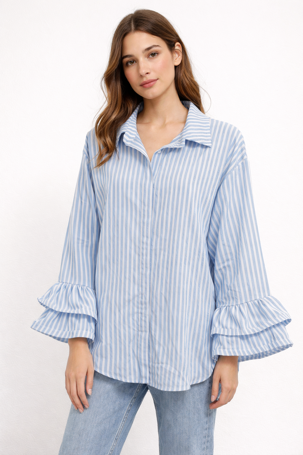 Women’s Striped Ruffle Sleeve Blouse