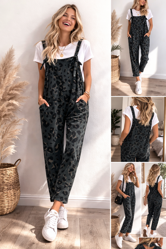 Leopard Print Dungarees 3/4 Length