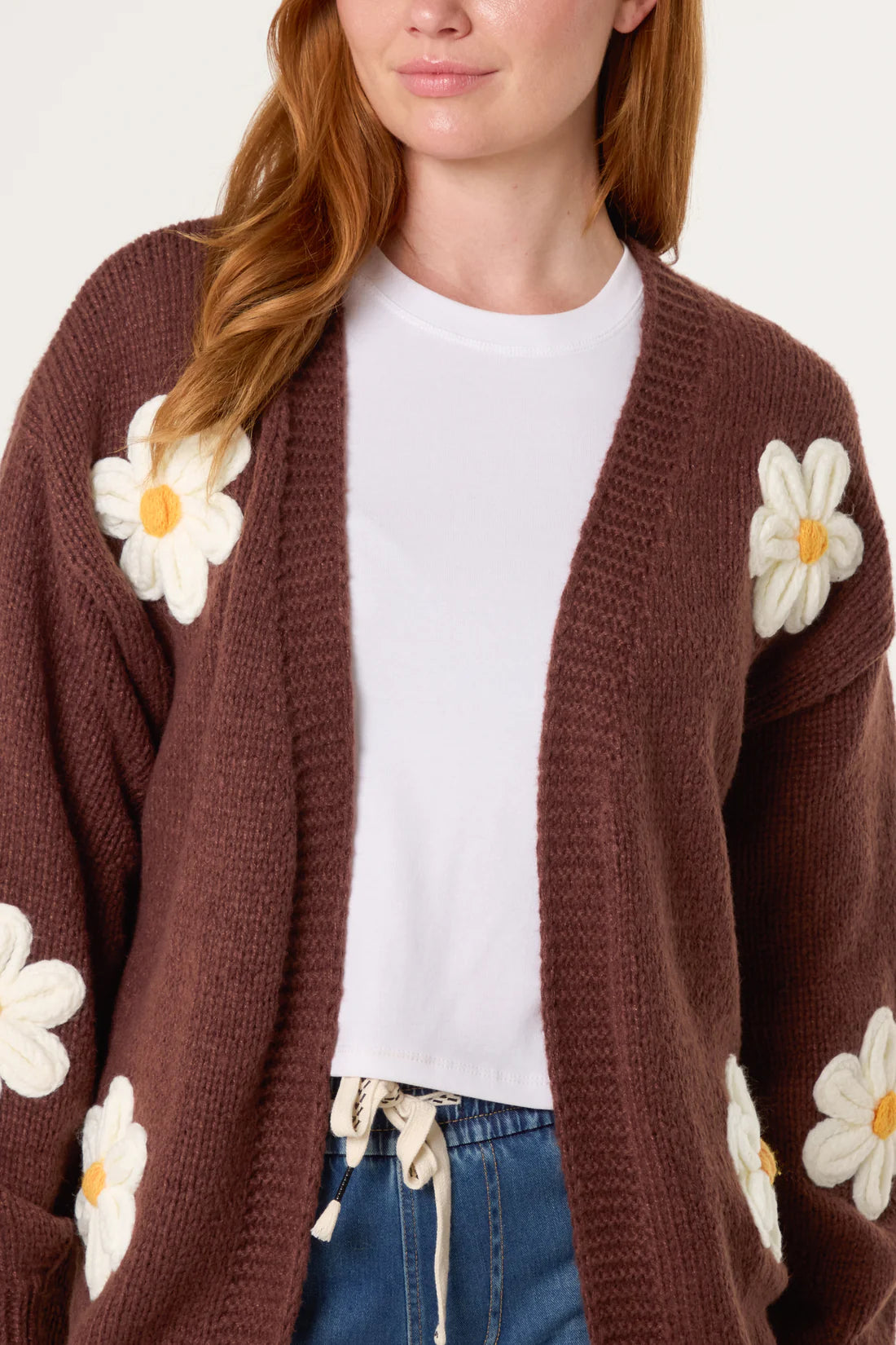 Flocking Daisy Open Knit Cardigan
