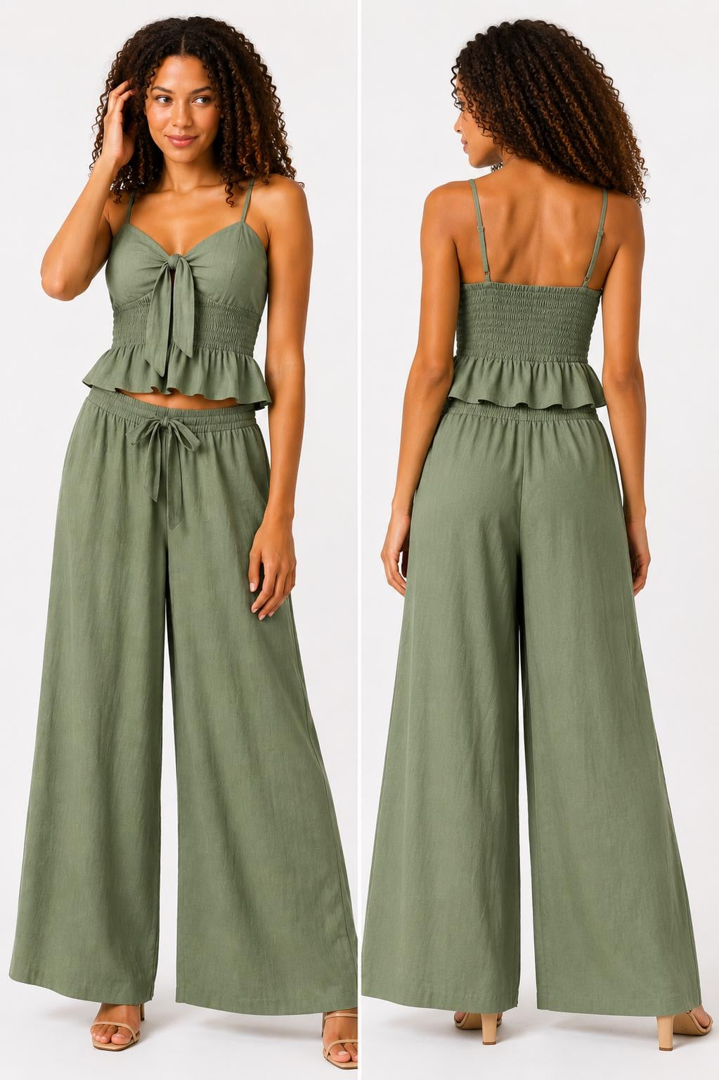 Tie Front Wide Leg Co-Ord Set