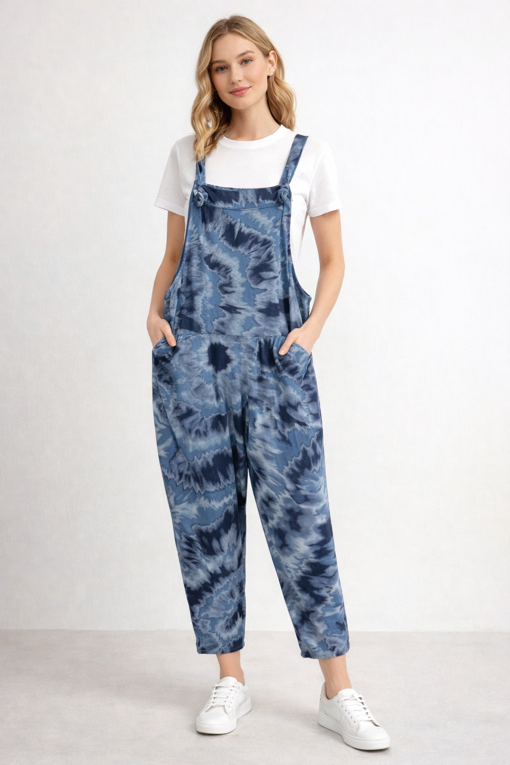 Tie-Dye Print Dungarees 3/4 Length
