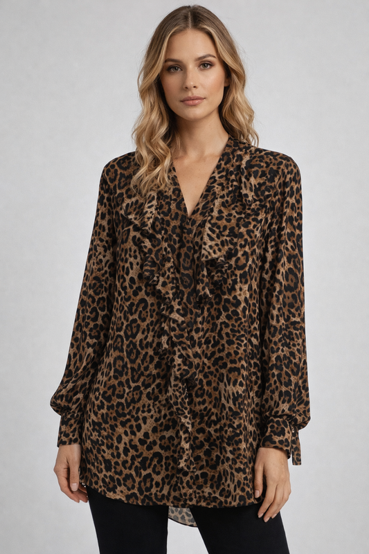 Leopard Print Ruffle Blouse