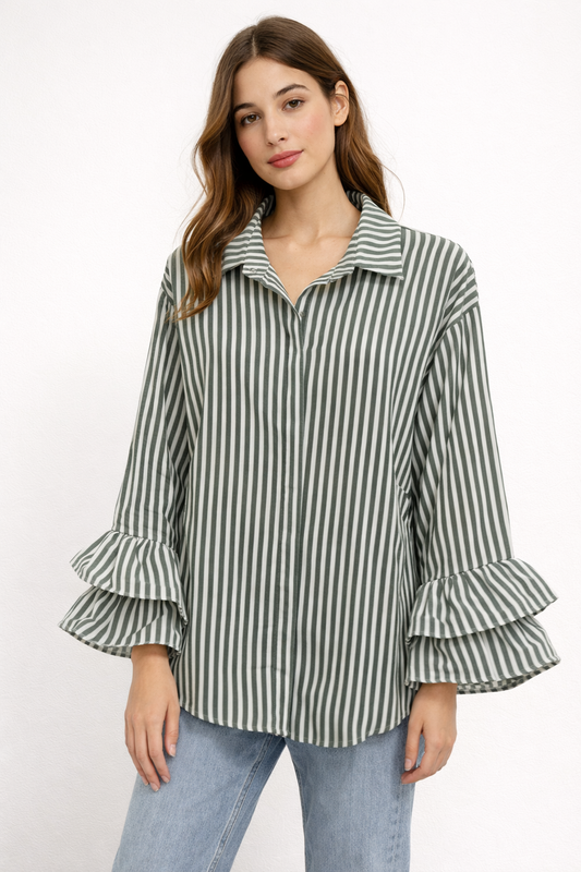Women’s Striped Ruffle Sleeve Blouse