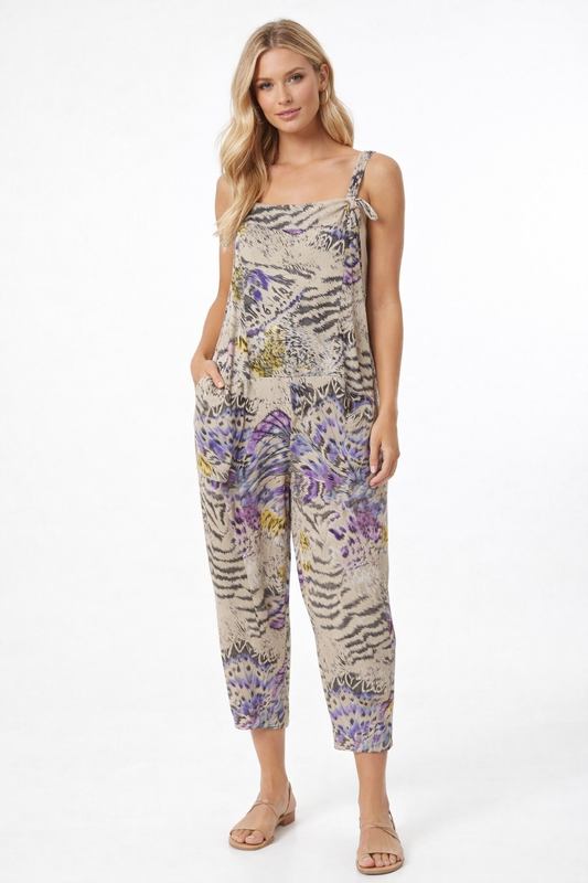 Boho Safari Print Dungarees 3/4 Length