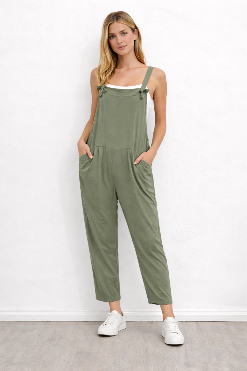 Plaine - Bow Detail Plain Dungarees