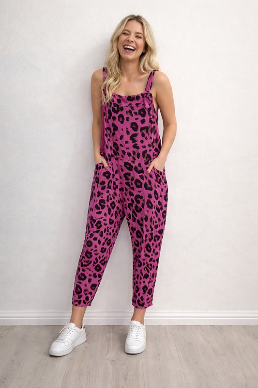 Leopard Print Dungarees 3/4 Length
