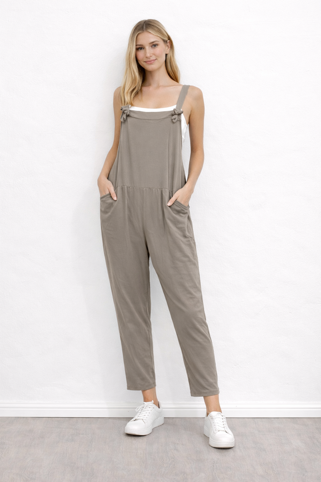 Plaine - Bow Detail Plain Dungarees