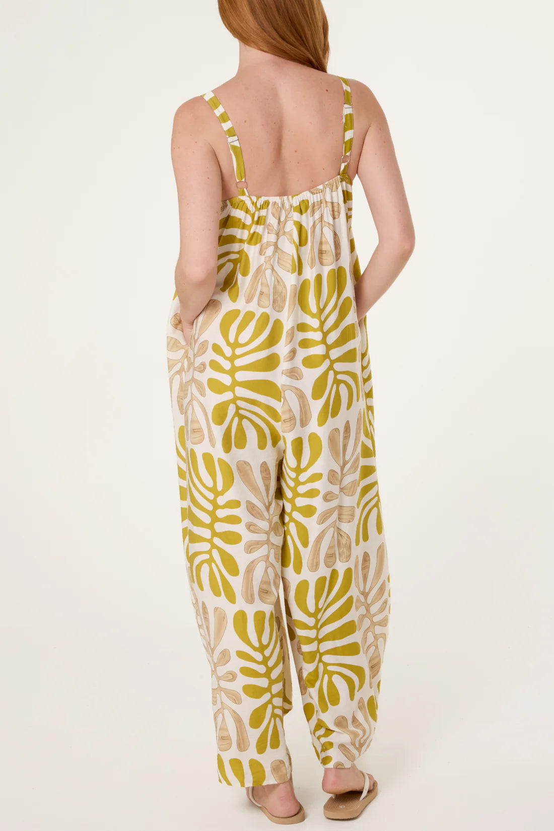 Abstract Leaf Printed Wide-Leg Jumpsuit