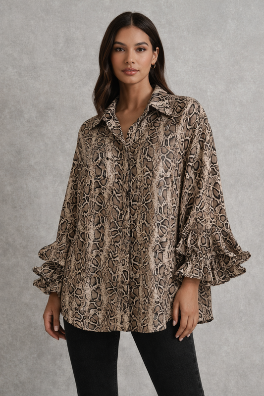Snake Print Ruffle Sleeve Blouse