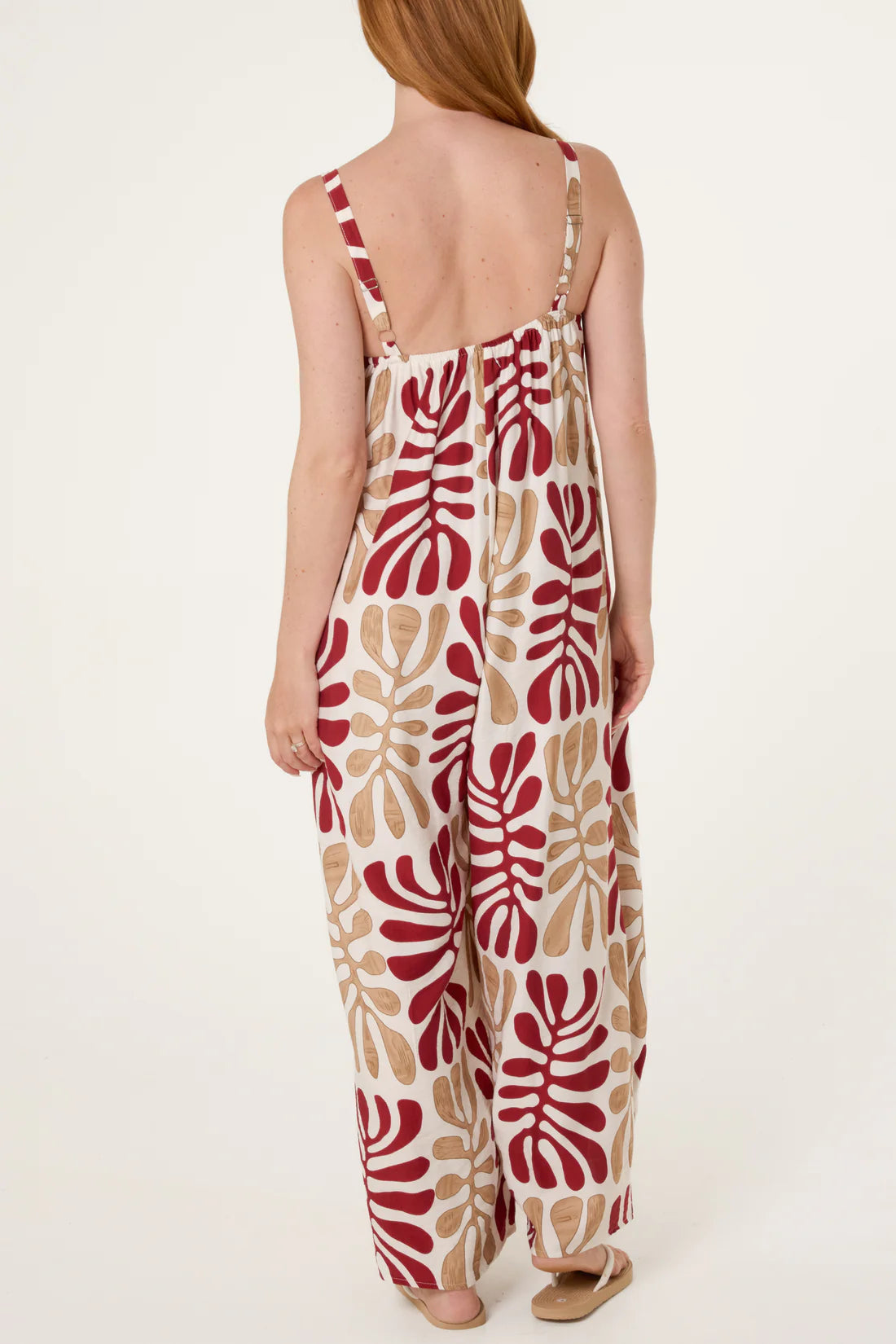 Abstract Leaf Printed Wide-Leg Jumpsuit