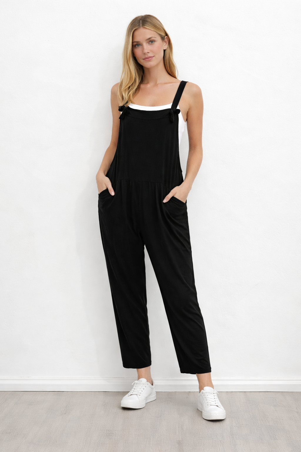 Plaine - Bow Detail Plain Dungarees