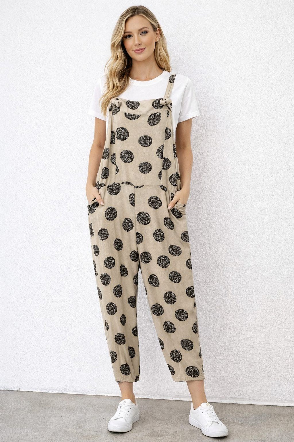 Leopard Print Polka Dots Dungarees 3/4 Length