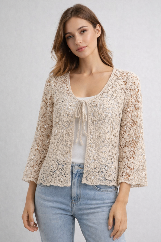 Sequin Crochet Cardigan