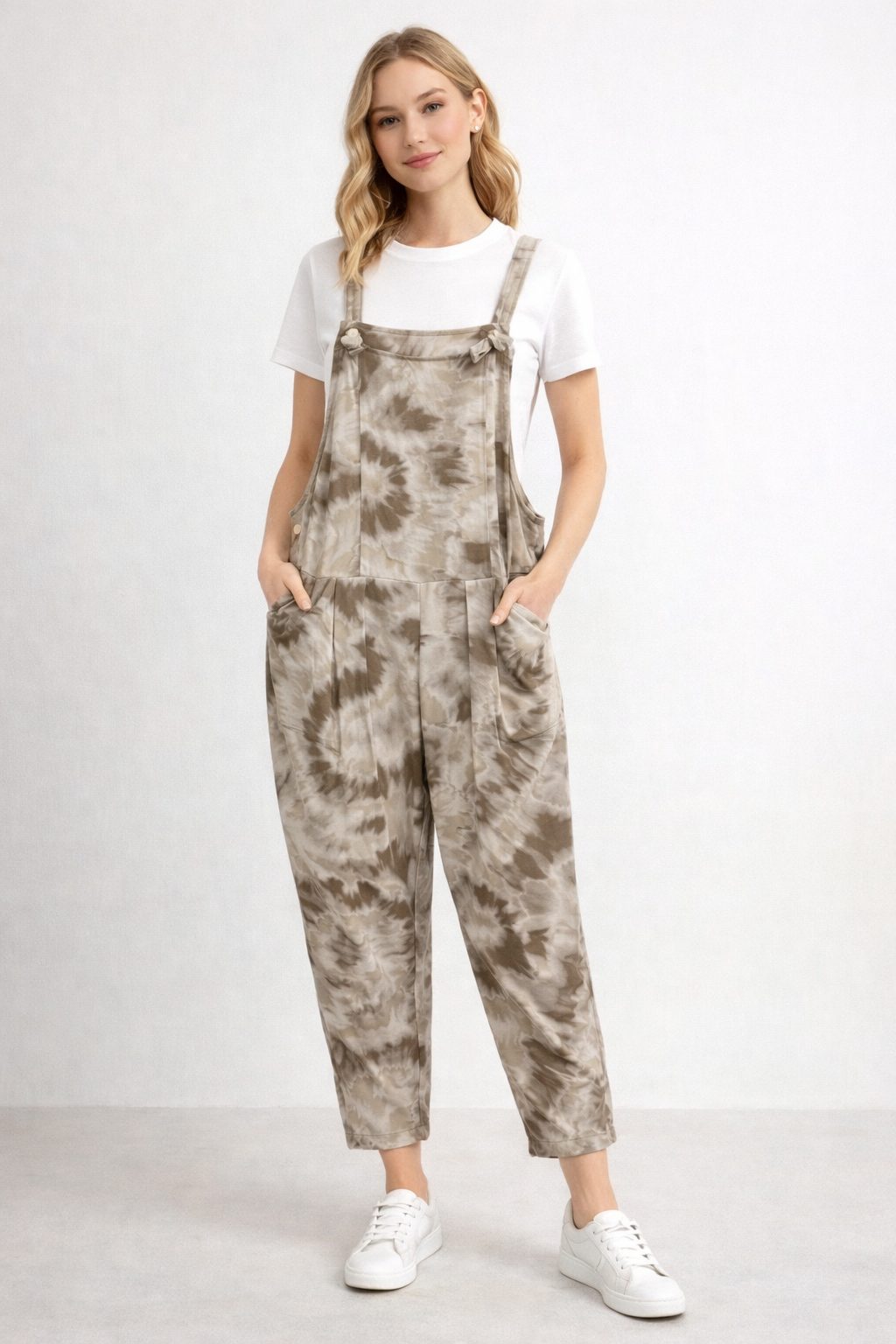 Tie-Dye Print Dungarees 3/4 Length