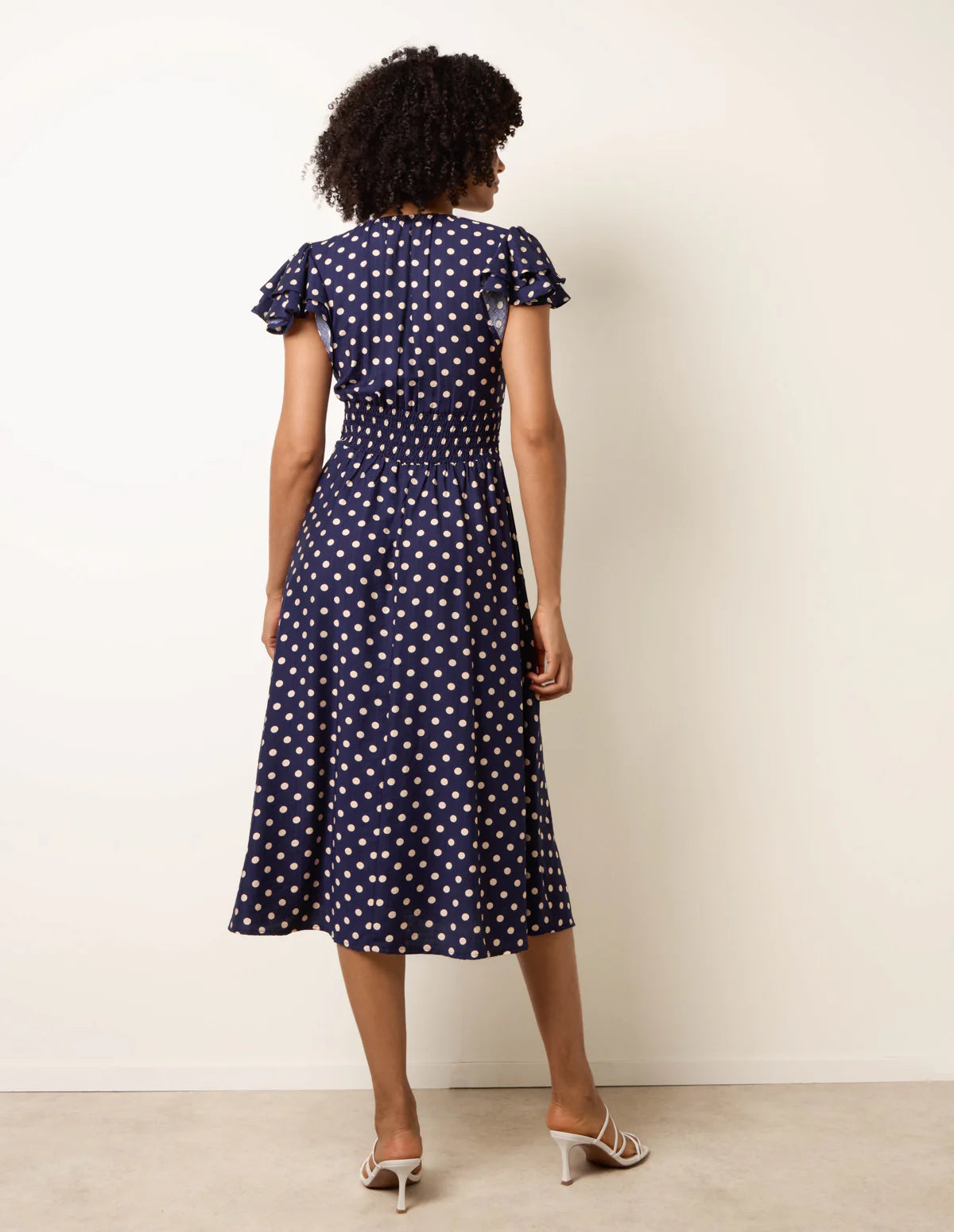 Polka Dot Elastic V Neck Midi Dress