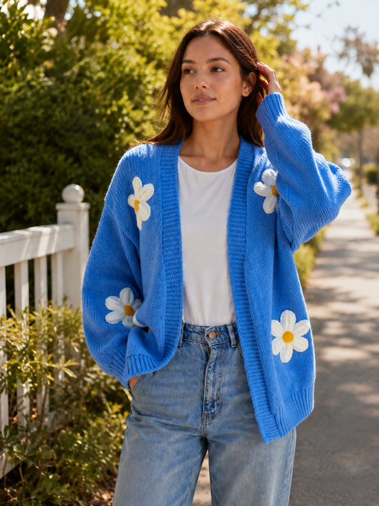 Flocking Daisy Open Knit Cardigan