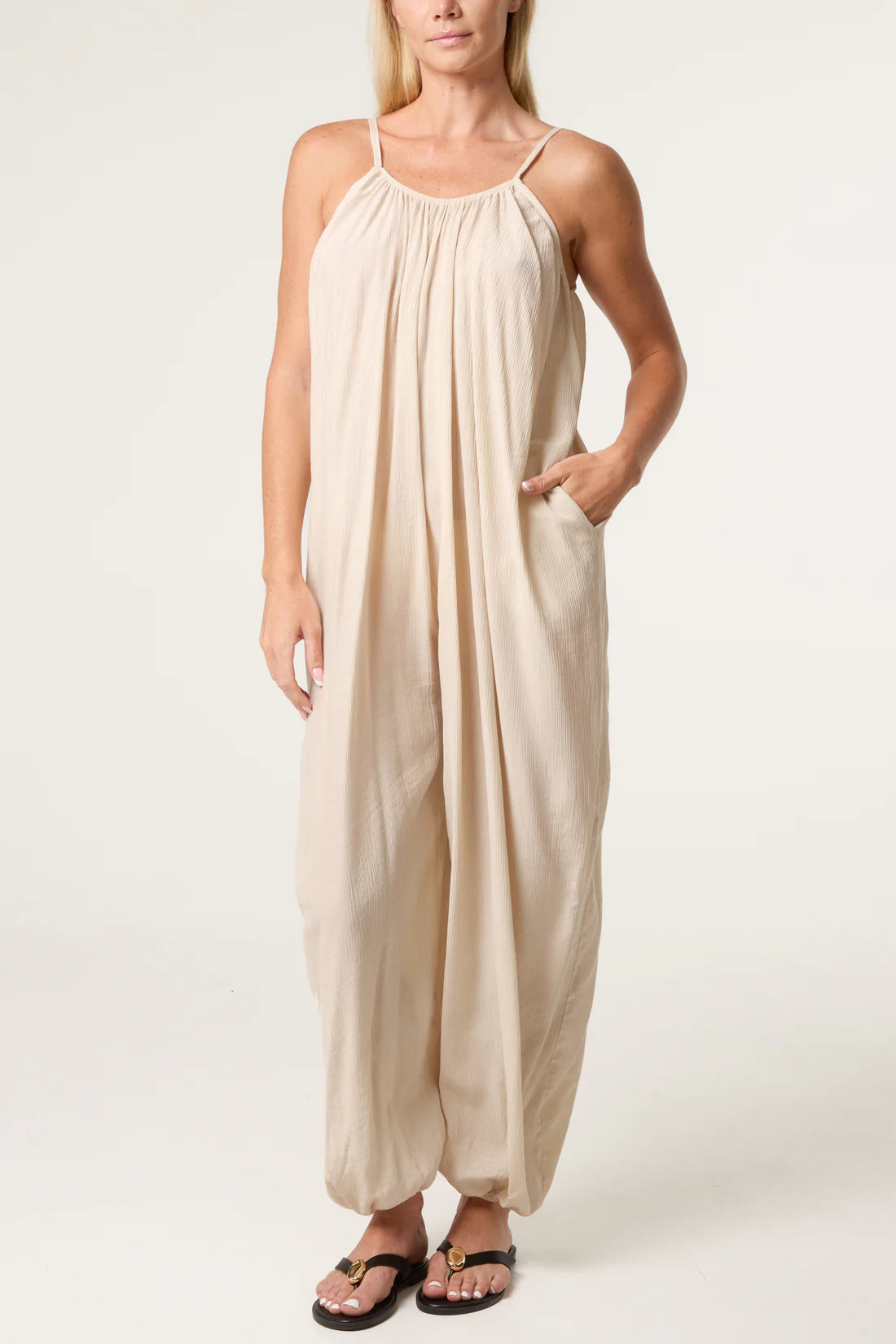 Crinkle Fabric Cami Jumpsuit
