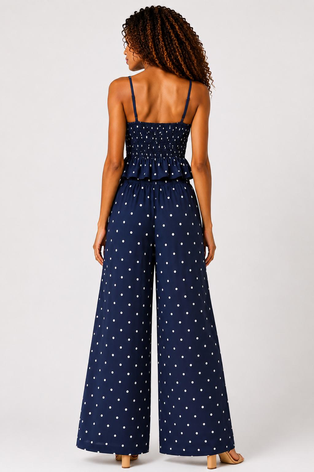Polka Dot Tie Front Wide Leg Co-Ord Set
