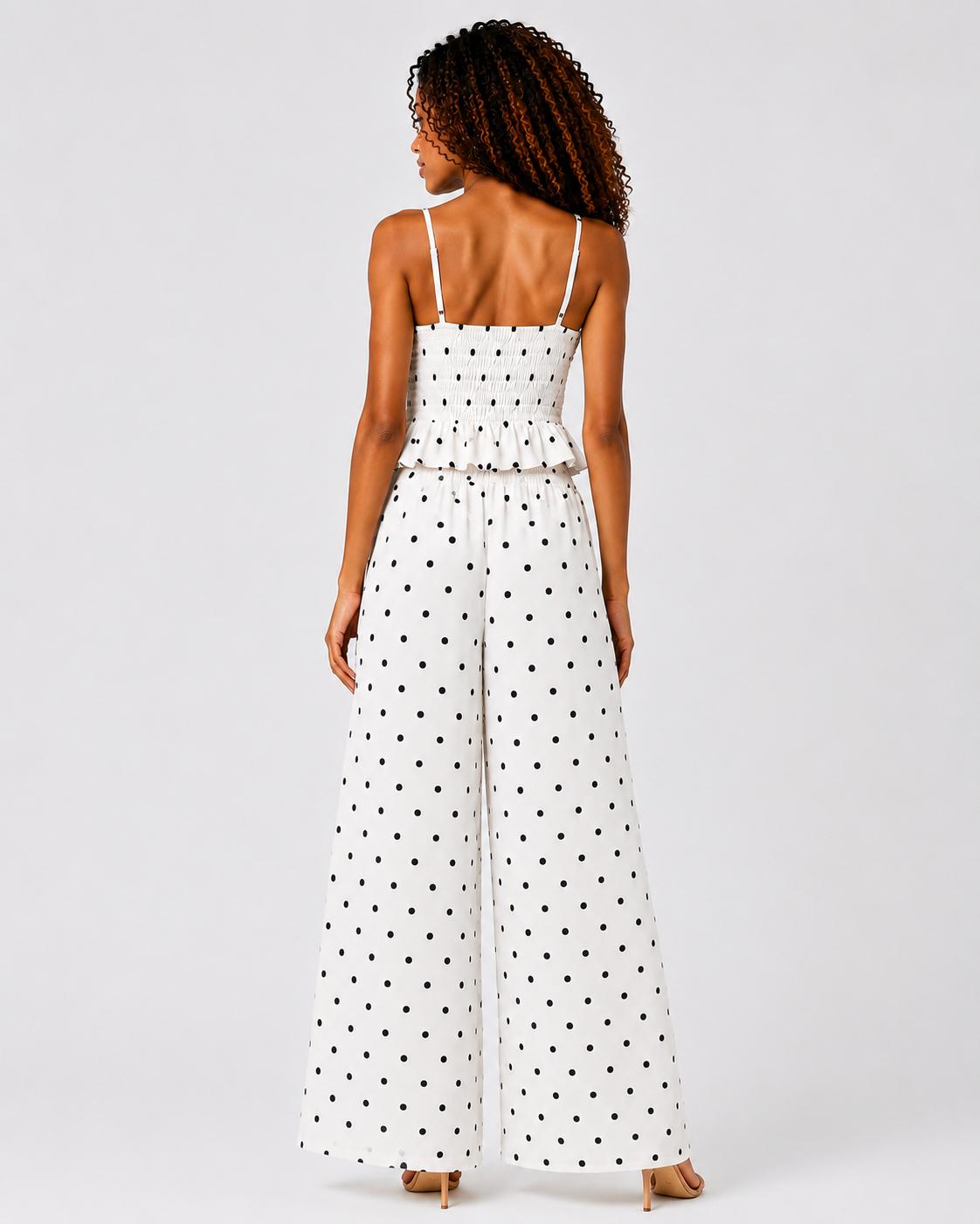 Polka Dot Tie Front Wide Leg Co-Ord Set