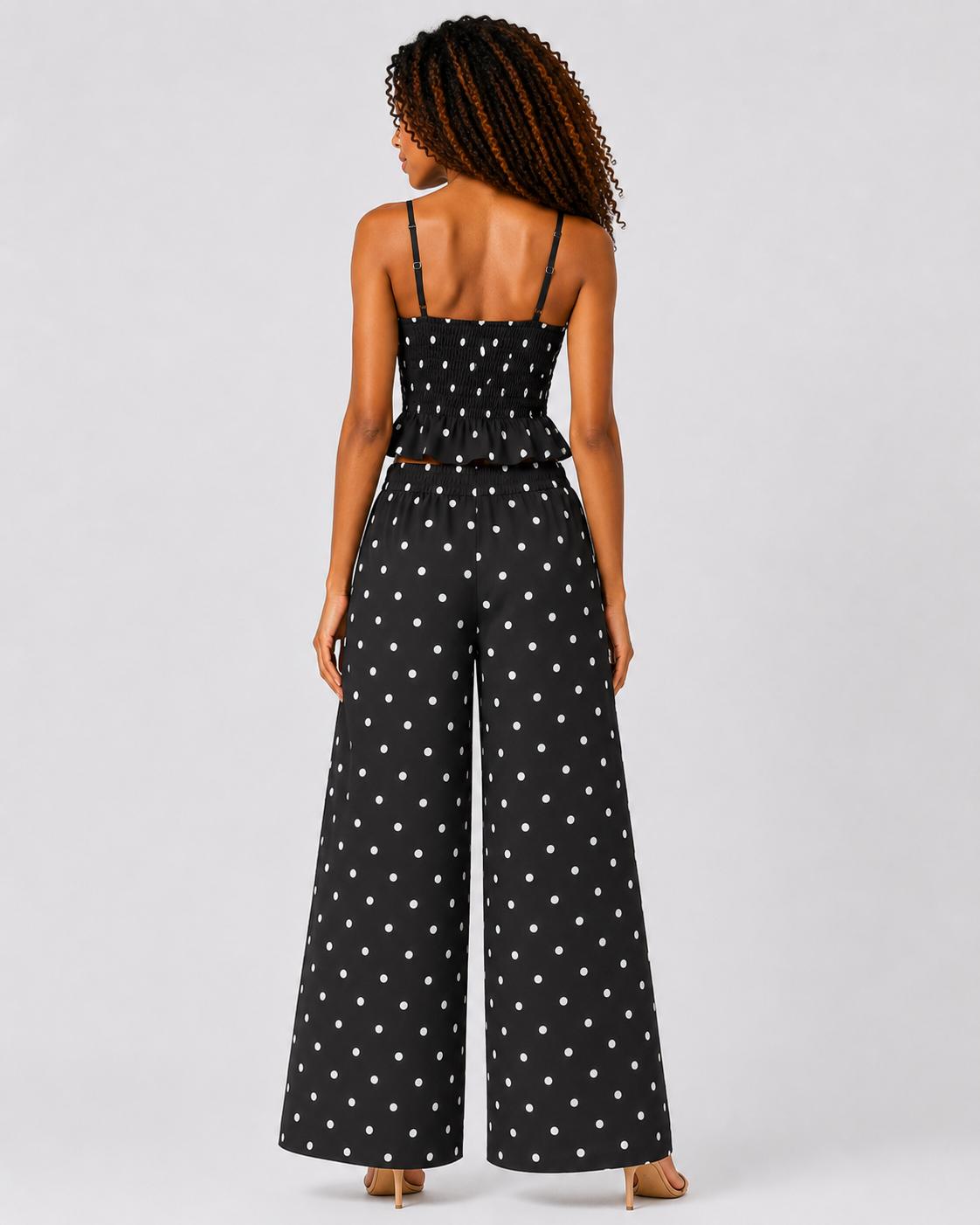 Polka Dot Tie Front Wide Leg Co-Ord Set