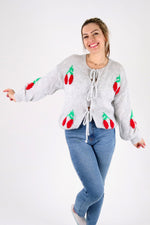 Load image into Gallery viewer, Cherry Detail Retro - Inspired Cardigan - Pinstripe
